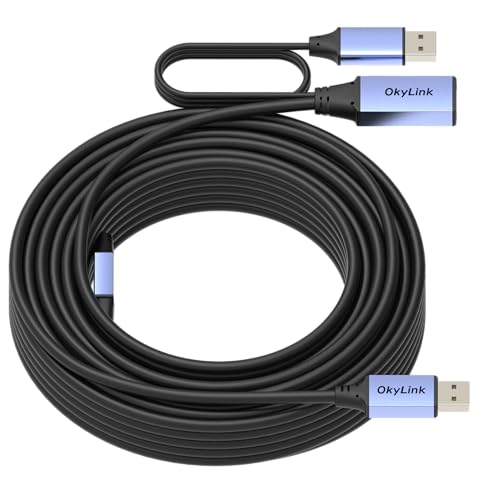 OkyLink Active USB 2.0 Extension Cable A to A, Male to Female 50ft(15M) | 480Mbps Signal booster cord, compatible with printer, mouse, keyboard, scanner, camera - size: 50ft (15m)