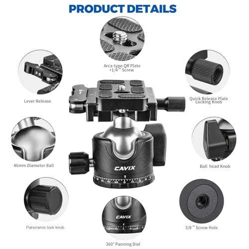 CAVIX H-36F Tripod Head with Lever Release, 36mm Camera Tripod Ball Head with Arca Swiss Quick Release Plate, Max Load 33lb/15kg, for Camera Tripod Monopod DSLR Camcorder Telescope - size: Ball Dia. 36mm