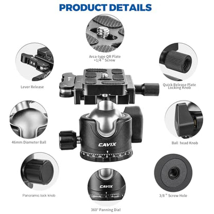 CAVIX H-36F Tripod Head with Lever Release, 36mm Camera Tripod Ball Head with Arca Swiss Quick Release Plate, Max Load 33lb/15kg, for Camera Tripod Monopod DSLR Camcorder Telescope - size: Ball Dia. 36mm