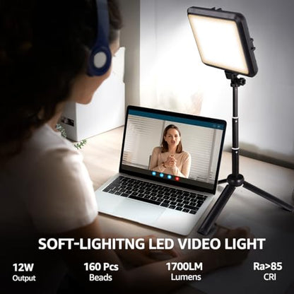 NiceVeedi LED Photography Lighting Kit, 2-Pack 8” Portable Video Light with 29" Adjustable Tripod Stand, 2800K-6500K Dimmable Softlight Studio Light for Zoom, Game Streaming, YouTube