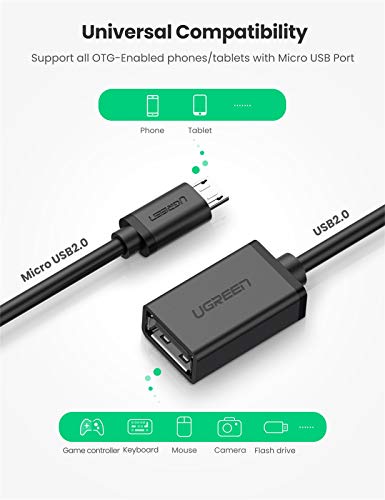 UGREEN Micro USB 2.0 OTG Cable On The Go Adapter Male Micro USB to Female USB Compatible with Samsung Phone S7 S6 Edge S4 S3 LG G4 Controller Android Windows Smartphone Tablets 4 Inch Black - color: Black