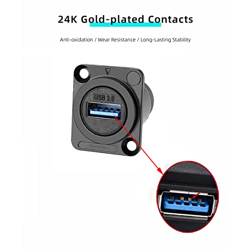 PENGLIN 5PCS USB3.0 D Series Panel-Mount Connector,Waterproof USB Port Socket 86 Panel Mount Square Female to Female Converter Data Transfer Interface Adapter for Network Industrial Equipment - size: 5PCS(USB3.0)