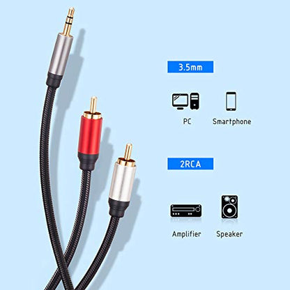 RCA Cable 25Ft, 3.5mm Male to 2RCA Male Stereo Audio Adapter Cable Nylon Braided AUX RCA Y Cord for Smartphones, MP3, Tablets, Speakers, HDTV and More(25Ft/8M) - size: 25 ft