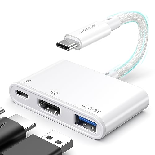 JSAUX USB C to HDMI Adapter, Digital AV Multiport 4K@30Hz 3-in-1 100W Charging,5Gbps USB A 3.0, Type C Compatible with iPhone 16 Pro/16 Pro Max/16/iPhone 15 Pro Max,Samsung S24/23, iPad, MacBook,Dell