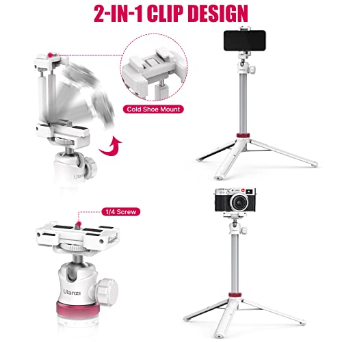 ULANZI MT-44 Extendable Phone Tripod, 59" Selfie Stick Portable Vlog Tripod Stand with 2 in 1 Phone Clip 1/4" Screw, 360° Ball Head Camera Tripod for DJI Pocket Sony Canon Action Fujifilm, White - color: WHITE