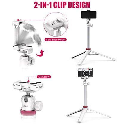 ULANZI MT-44 Extendable Phone Tripod, 59" Selfie Stick Portable Vlog Tripod Stand with 2 in 1 Phone Clip 1/4" Screw, 360° Ball Head Camera Tripod for DJI Pocket Sony Canon Action Fujifilm, White - color: WHITE