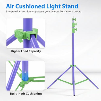 Light Stand Photography, 9.2ft/280cm Air-Cushioned Heavy Duty Studio Light Stand with 1/4" and 3/8" Screw, Aluminum Photo Video Tripod Stand for Ring Light, Softbox, LED Panel, Max Load 22lb - color: Green