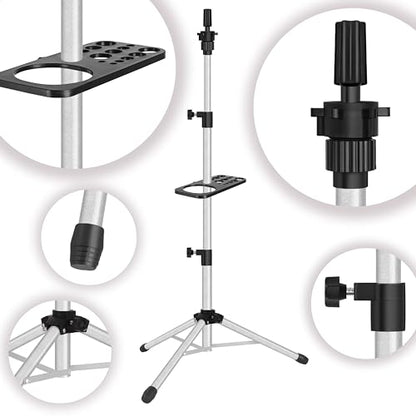 ZQIAN BEAUTY Wig Stand Tripod 50 Inch Metal Wig Mannequin Head Tripod Stand For Hairdressing Training Head Adjustable Wig Tripod Stand with Tool Tray (Silvery, Mannequin Head Not Included) - color: Silvery, size: 50 Inch