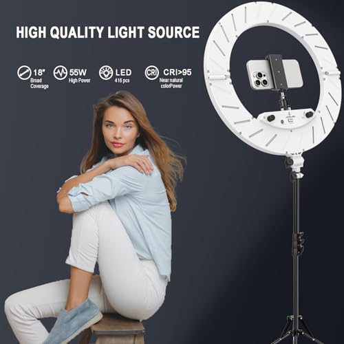 Ring Light Kit:18"/45cm Outer 55W6700k Dimmable LED Light, Tripod Stand, Remote Controller,Box for Camera,Smartphone,YouTube,TikTok,Self-Portrait Shooting,CRI95,White - color: White