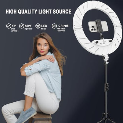 Ring Light Kit:18"/45cm Outer 55W6700k Dimmable LED Light, Tripod Stand, Remote Controller,Box for Camera,Smartphone,YouTube,TikTok,Self-Portrait Shooting,CRI95,White - color: White