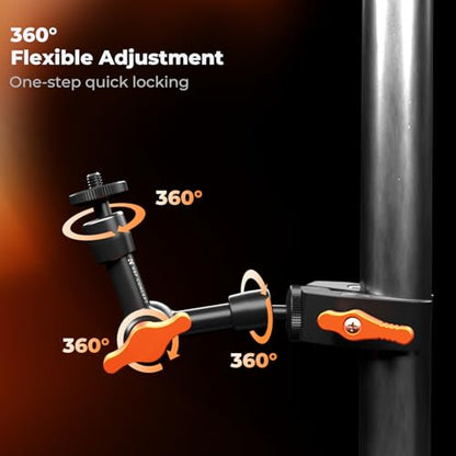 K&F CONCEPT 6" Magic Arm Clamp with Super Clamp, 360°Ballhead Articulating Mini Arm for Monitor, LED Light, Webcam, Action Camera - size: 6 Inch with Clamp