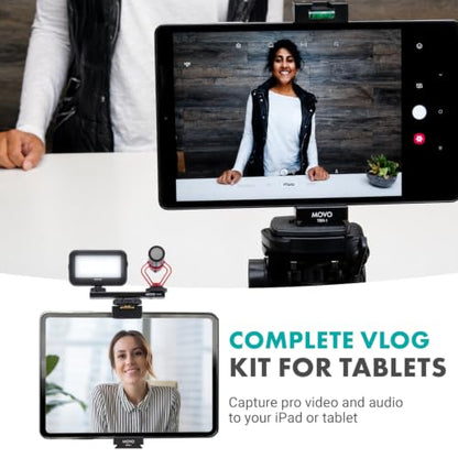 Movo Tablet Vlogging Kit for iPad Pro, Air, Mini & Android Tablets – Full-Size Tripod, Mic, LED Light & Tablet Mount – YouTube Starter Kit for Content Creators