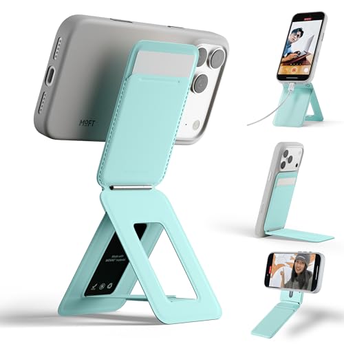 MOFT Phone Tripod Wallet, 3 in 1 Phone Stand Wallet, NFC-Supported Magnetic Phone Stand, MOVAS Vegan Leather Adjustable Card Holder, Aqua - color: Aqua, size: With Card Slot