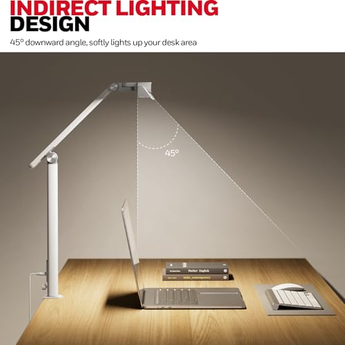 Honeywell LED Desk Lamp with Clamp - HJ1 Sunturalux Eye-Caring Clip on Lights for Home Office, 1200LM Clamp Lamp 4 Color Modes Stepless Dimming Task Desk Light for Working White - style: White Clamp