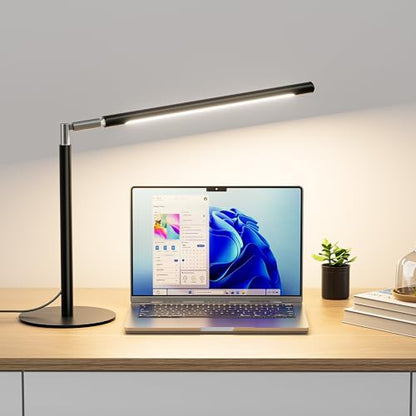SIBRILLE Metal LED Desk Lamp, 16" Dimmable Desk Light with Base, 15W 1200LM, Adapter Included, Color & Brightness Adjustable, Modern Tall Table Lamp for Home Office Reading Study Task Laptop, Black - color: Black