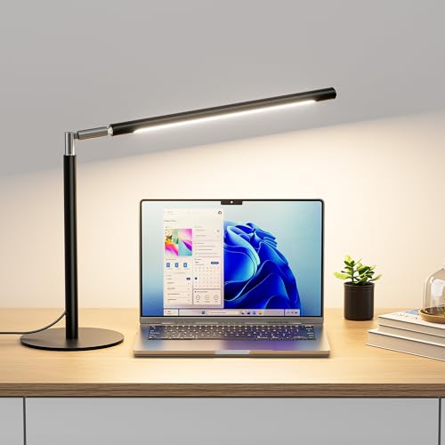 SIBRILLE Metal LED Desk Lamp, 16" Dimmable Desk Light with Base, 15W 1200LM, Adapter Included, Color & Brightness Adjustable, Modern Tall Table Lamp for Home Office Reading Study Task Laptop, Black - color: Black