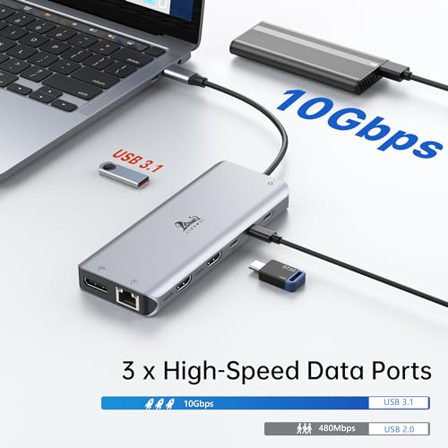 LIONWEI Laptop Docking Station 13 in 1 - Dual HDMI+DisplayPort+10Gbps, 6 USB C/A, 100W PD, Ethernet, SD/TF, Audio, USB C Hub for MacBook/Dell/HP/Surface - color: 13 IN 1(2 HDMI+DisplayPort)