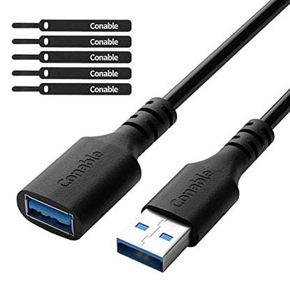 3 Pack USB 3.0 Extension Cable 8 Feet, USB A Male to Female Extender Cord, 5Gbps Data Transfer for Webcam, Printer, Keyboard, Mouse, Flash Drive, Hard Drive, Controller, Black Cable with 5 Cable Ties - size: 8 Feet (3 Pack)
