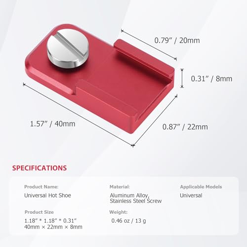 Universal Hot Shoe Adapter for Camera Accessories – Aluminum Alloy & Stainless Steel Mount with Locking Knob, 1/4" Screw Hole for Microphone, LED Light, Tripod, DSLR Rig (62057)
