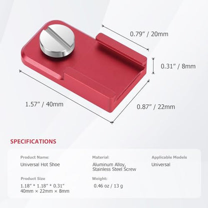 Universal Hot Shoe Adapter for Camera Accessories – Aluminum Alloy & Stainless Steel Mount with Locking Knob, 1/4" Screw Hole for Microphone, LED Light, Tripod, DSLR Rig (62057)