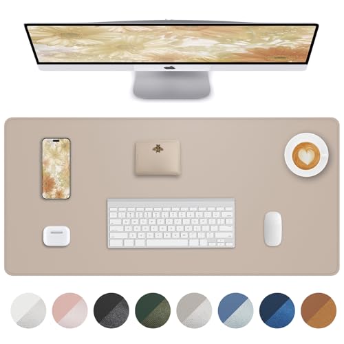 AFIING Desk Pad Protector 23.6" x 13.7" - Non-Slip Waterproof PU Leather Desk Mat for Mouse, Keyboard, Laptop, Office and Home Workspace (Beige) - color: Beige, size: 23.6" x 13.7"