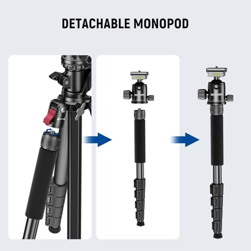 NEEWER Basics 64.5" Horizontal Overhead Tripod with Ball Head/Cell Phone Holder Compatible with iPhone Video Recording, Aluminum Travel Stand Camera Monopod, 360° Pan 180° Tilt 22lb/10kg Load, TP66