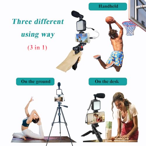 Vlogging Kit for iPhone, Vlogging kit for Android Phone,YouTube Starter Kit with Two Tripods Light Microphone Remote and Jack Adapter - size: With Shotgun Mic
