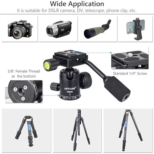 Ball Head with Handle ARTCISE Camera Tripod Ball Head with Two Quick Release Plates and Phone Clip for Monopod, 360 Degree Panoramic Head for Tripod, Monopod, Slider, DSLR Camera，Max Load 22lb/10kg