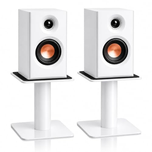 Desktop Speaker Stands Pair for 5-8 Inch Studio Monitors & Bookshelf Speakers, Heavy-Duty Steel desk Speaker Stands with Built-In Cable Management for Home Studio & Creator Setups, Support up to 55lbs - color: White, size: L|5-8 inch Speakers