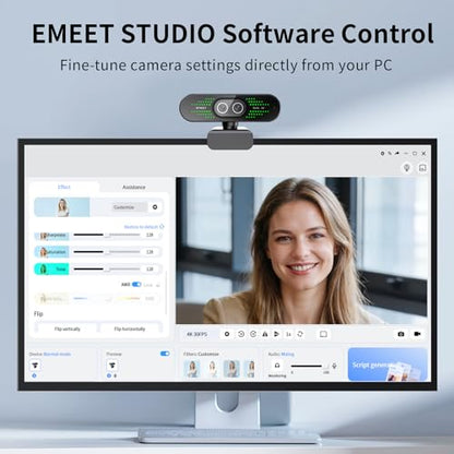 EMEET NOVA 4K Dual-Camera 4K Webcam for PC, Wide-Angle and Telephoto Cameras, Max 11X Hybrid Zoom, PDAF Focus, Remote Control, RGB Lights, Webcam with Microphone for Business or Personal Online Calls - style: 4K Dual-Camera Remote