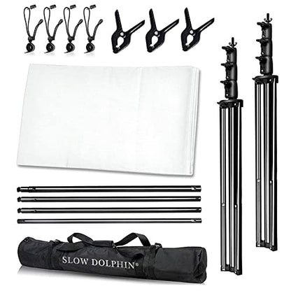SLOW DOLPHIN Photo Video Studio 10 x12ft 100% Cotton White Muslin Backdrop with 10 x 10ft Stand Photography Background Support System Kit Clamp, Clips,Carry Bag