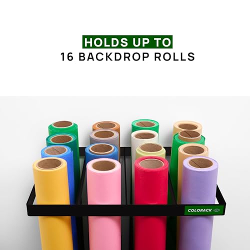 Seamless Paper Backdrop Vertical Storage Rack Wall Mounted Organizer for Photography Studio Holds up to 16 Rolls Heavy-Duty Steel Black - color: BLACK