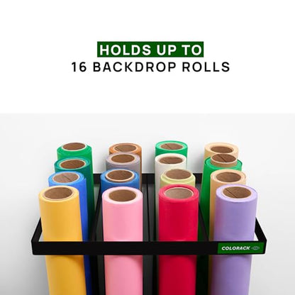 Seamless Paper Backdrop Vertical Storage Rack Wall Mounted Organizer for Photography Studio Holds up to 16 Rolls Heavy-Duty Steel Black - color: BLACK