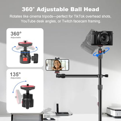 Camera Desk Mount Table Stand with Magic Arm & Ball Head, Table Light Stand with C Clamp, Webcam Desk Camera Mount for DSLR Ring Light Mic Live Streaming Vlog (811003) - style: 811003 - Table Stand with Horizontal Arm
