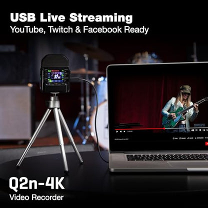 Zoom Q2n-4K Video Recorder for Music, Podcasts & Streaming with 4K Video, Stereo Microphones, Webcam Mode | 4k/30p Video, 150 Degree Wide-Angle Lens, Built-in Xy Stereo Mics, 48 Khz/24-Bit Audio, USB Webcam, Microsd Slot