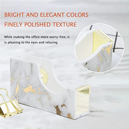 Gold Marble Desk Accessories, Office Supplies Set Stapler Set Staple Remover, Tape Holder, Pen Holder, 2 Ballpoint Pen, Scissor, Binder Clips, Paper Clips and 1000pcs Staples. - color: Marble Gold