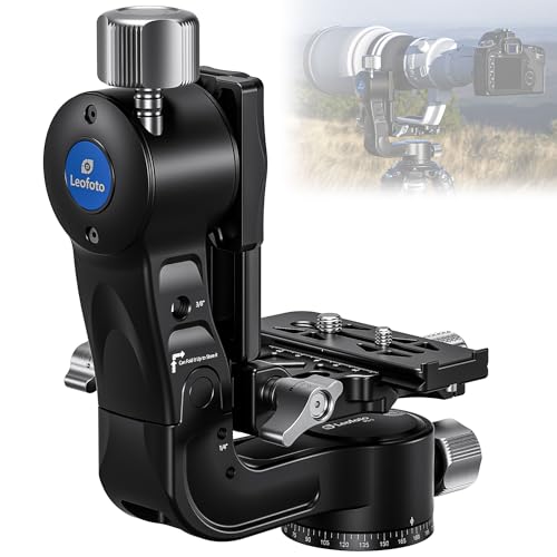 Leofoto Camera Gimbal Head, Aluminum Folding Gimbal Head with 3/8"-16 Hole and 1/4"-20 Threaded for Mounting Tripod/LED Panels/Monitors/Microphones, Max Load to 25kg/55.12lb (PG-2-Black) - color: PG-2-Black-Max Load 55.12lb