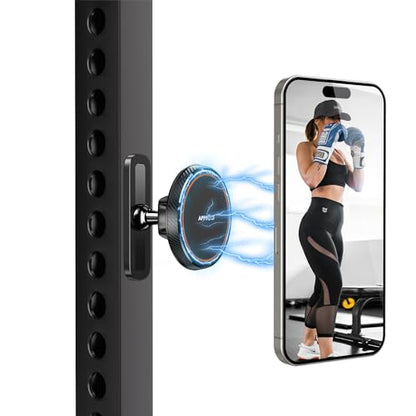 APPS2Car Magnetic Phone Holder for Gym, Alloy Base & Ball Joint, Attach to Metal Surfaces, Dual Magnet Phone Mount for MagSafe iPhone 12-17 Series, Black - color: Black