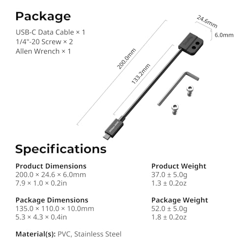 SMALLRIG USB-C Male to Female Data Cable (7.9 inch), 240W Fast Charging / 20Gbps Data Transfer, for Camera Cages & L-Shaped Plates, USB 3.2 Gen 2x2-5078 - style: Male to Female（Straight）