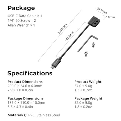 SMALLRIG USB-C Male to Female Data Cable (7.9 inch), 240W Fast Charging / 20Gbps Data Transfer, for Camera Cages & L-Shaped Plates, USB 3.2 Gen 2x2-5078 - style: Male to Female（Straight）
