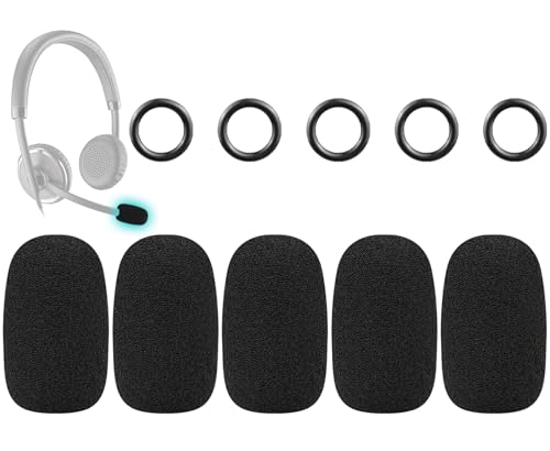SOULWIT 5Pcs Mic Cover for Plantronics Audio/Blackwire/E-ncorepro/Rig/Voyager Series Headphones, Protective Microphone Foam WindScreen Pop Filter for Poly CS540/CS520/HW510/HW520 Headset - Black