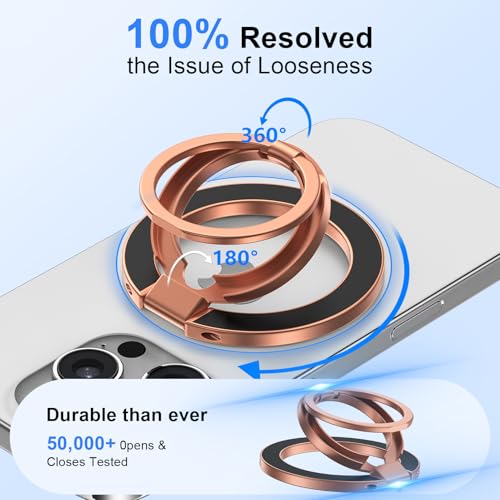 Magnetic Phone Ring Holder for MagSafe, Magnet Phone Grip Stand Finger Ring Kickstand Dual-Side Magnetics for iPhone 17 16e 16 Pro Max 15 Pro Max Samsung Galaxy Z Flip7 Fold7 S26 S25 Ultra Plus S24 FE - color: rose-gold