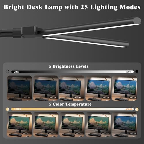 GAEFURY LED Desk Lamp for Home Office, 24W Bright Desk Lamp with Phone Holder Base - 25 Lighting Modes Eye-Caring Desk Light Adjustable Gooseneck Lamp for Workbench Drafting Reading Study - color: Black