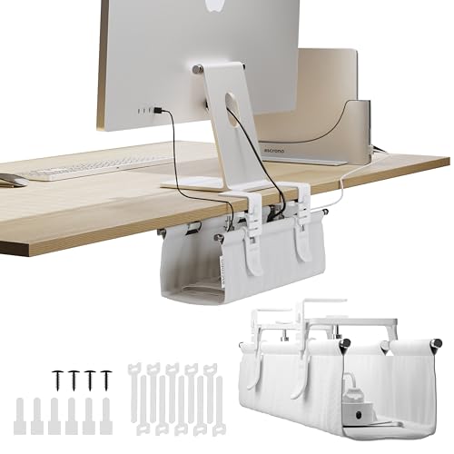 Ascrono Original No Drill Under Desk Cable Management Tray 14.1" - Premium White Fabric Cable Management Under Desk - Clamp/Screw Mount Cord Organizer - Supports Upto 66lbs - color: White, size: Mini (14.1 in)