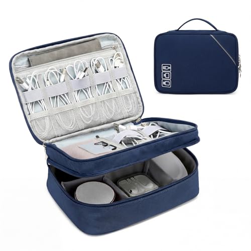 Lanola Universal Cable Organizer Electronics Accessories Cases for Cable, Charger,Power Bank, Phone, USB, SD Card,Memory Cards,Earphone,Flash Drive, Great for Travel and Business - Dark Blue - color: 2-Dark Blue