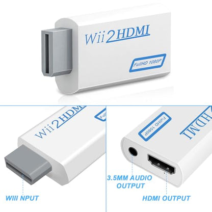 Herfair Wii to HDMI Adapter, 1080P Wii HDMI Adapter, Wii2HDMI Converter for Nintendo Wii/Wii U, Supports All Display Modes with 3.5mm Audio Jack Connector to HDTV Smart TV