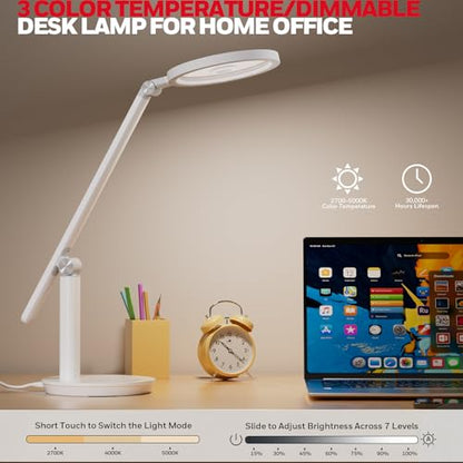 Honeywell Desk Lamp for Home Office, H6 Sunturalux™ Eye-Caring Led Desk Light, 800LM Dimmable Desk Lamp with Timer, Touch Control Tall Desk Reading Light, Table Lamp for Circle Webcam, Study, Bedroom - color: White