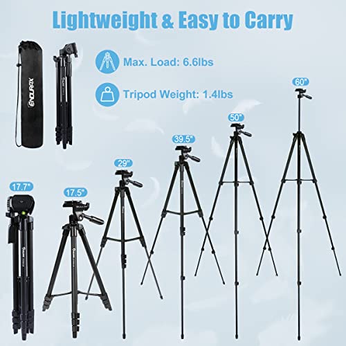 Endurax 60'' Camera Tripod Camera Stand for Canon Rebel Eos Nikon DSLR, Travel Tripods for Phone Tablet with Remote Black - style: With Quick Release Plate-Black