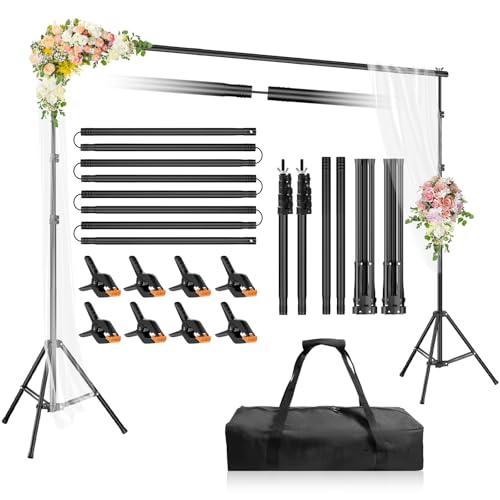 Backdrop Stand 10x7ft(WxH), Photo Studio Adjustable Background Stand Support System Kit with 8 Crossbars, 8 Clamps and Carrying Bag for Parties, Wedding, Photography, Decoration - size: 7x10ft
