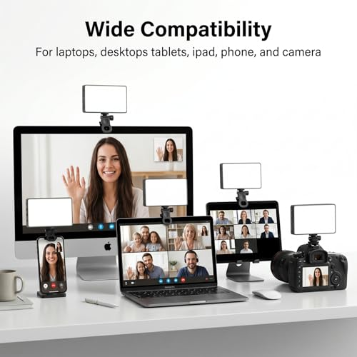 225 LED Portable Selfie Light, Video Conference Light, 4000mAh Rechargeable, App Control, Tripod, Metal Hot Shoe, Clip, CRI 97+, 24 Light Modes for Phone, Camera, Live Streaming, Makeup, Photography